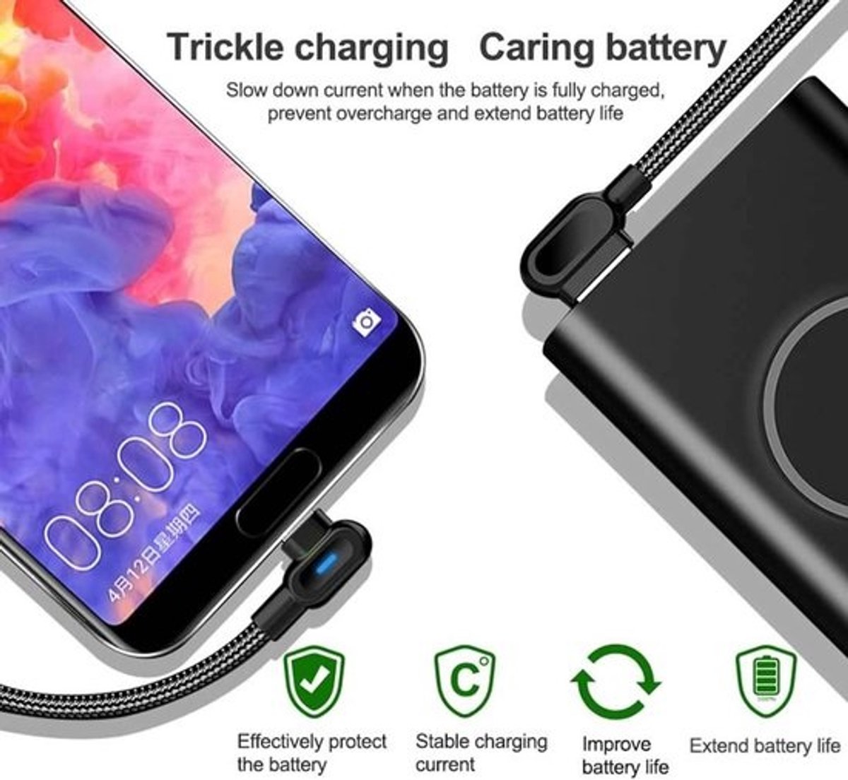 2-Pack Micro USB Kabel Hoek USB 2.0 Nylon Gevlochten Oplaadkabel en Data Sync voor Android