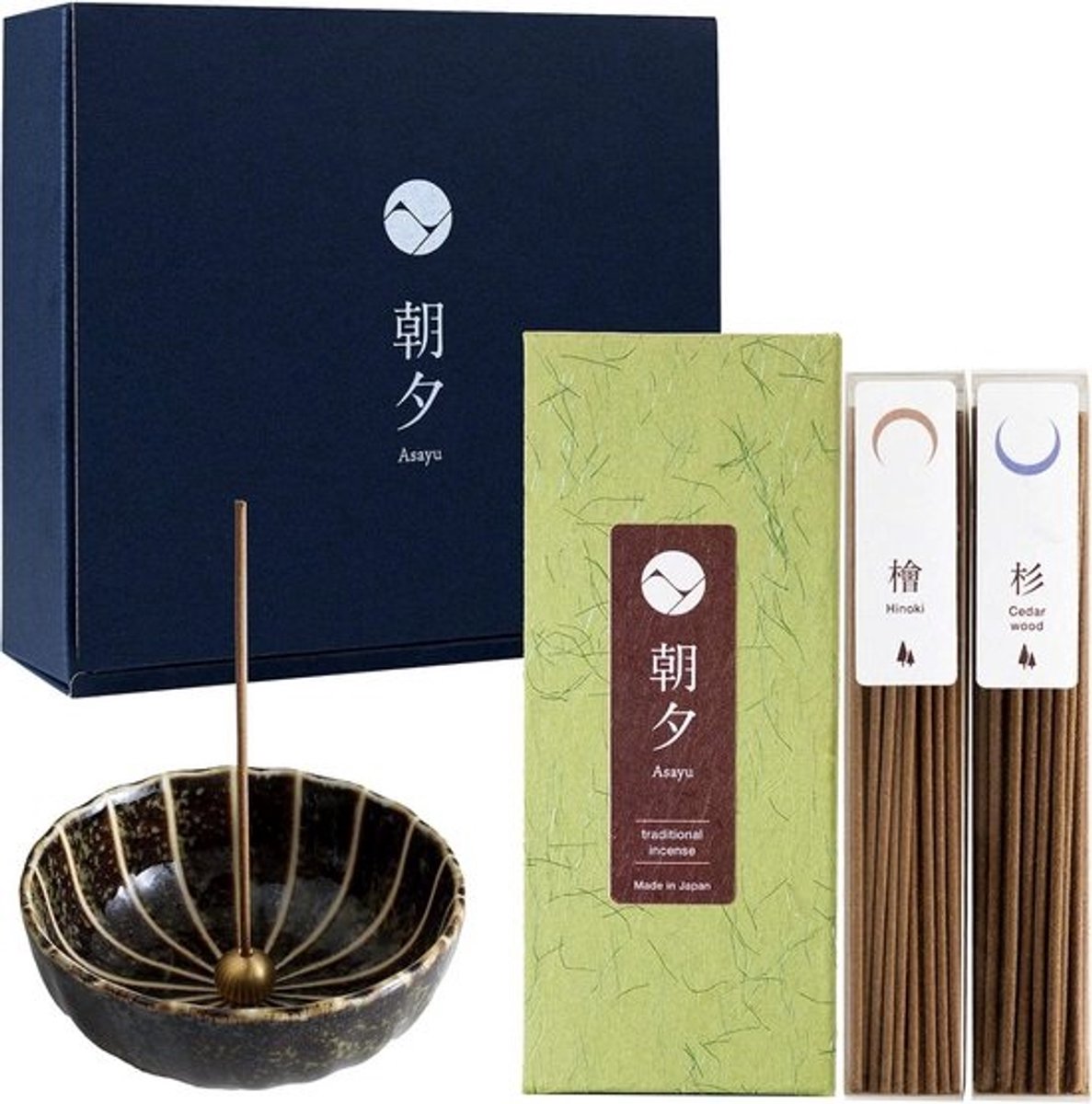 Japanse Wierook Giftset met Keramische Houder - Hinoki en Cederhout Geuren