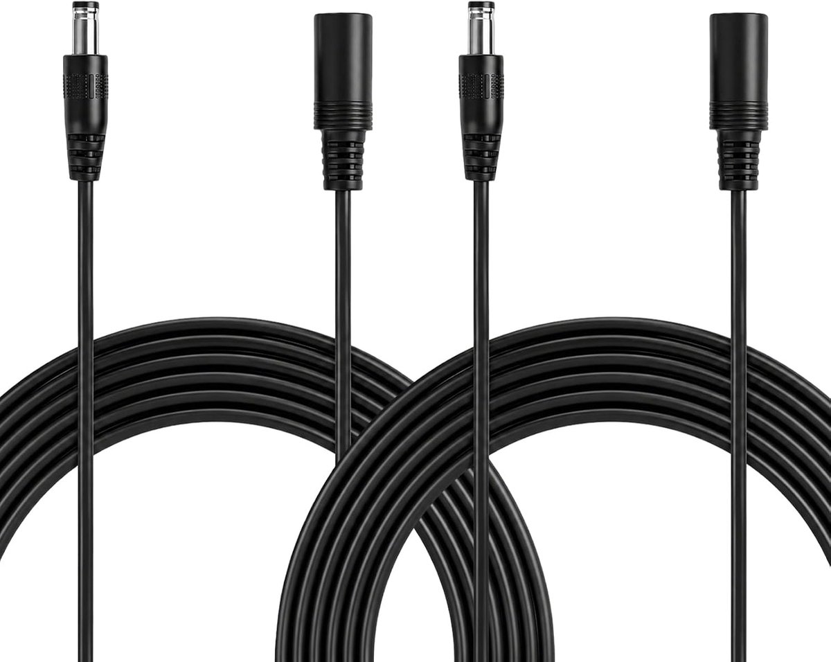 2 stuks 3 m stroomverlengkabel, DC 5,5 x 2,1 stekker op bus, 12 V/2 A verlenging, voor bewakingscamera's, ledstrips