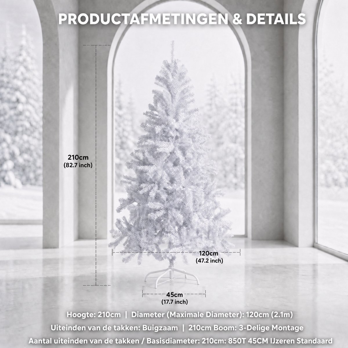 Arvioo-Kunstkerstboom-wit-PVC-210cm-buigbare-takken-metalen-voet – foto 4
