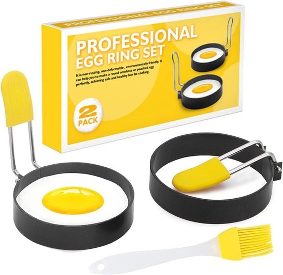 Set van 2 Anti-Aanbak Eierringen met Klapgreep - Perfect Voor Gebakken Eieren en Pannenkoeken (7,5 cm)