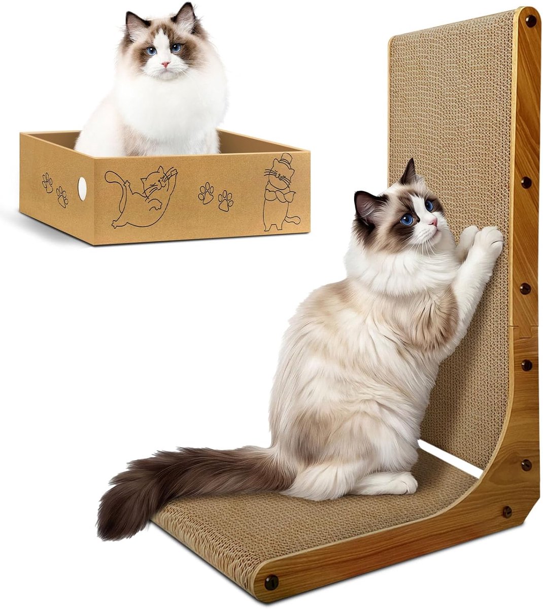 66 cm, L-vorm, kattenkrabmat voor indoor katten, duurzame krabpaal van karton met doos, recyclebare verticale kattenkrabmat ter bescherming van meubels, groot