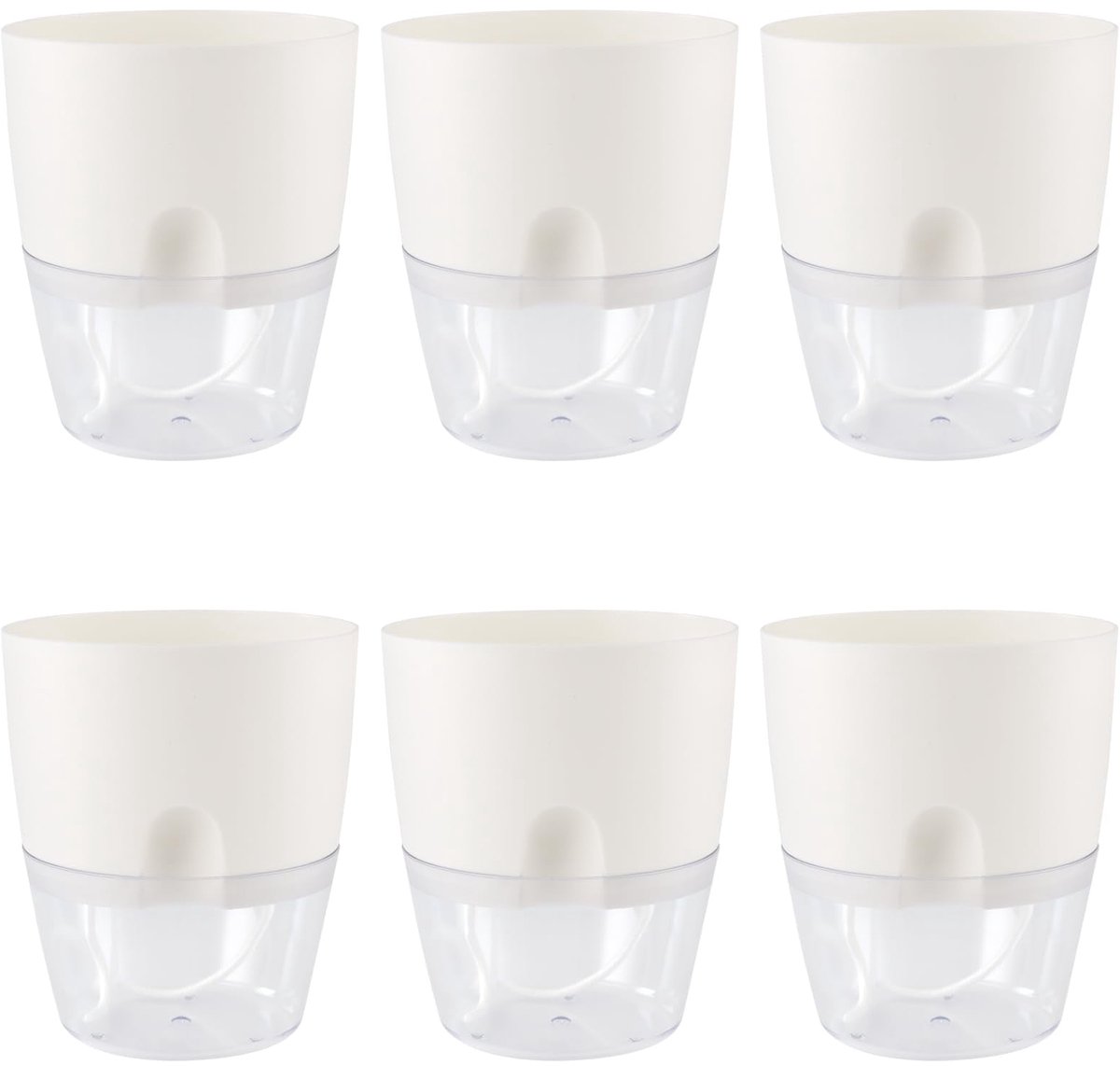 6 stuks - Zelfbewaterende Pot - Met Waterreservoir - Voor Kamerplanten - Wit - 15 cm