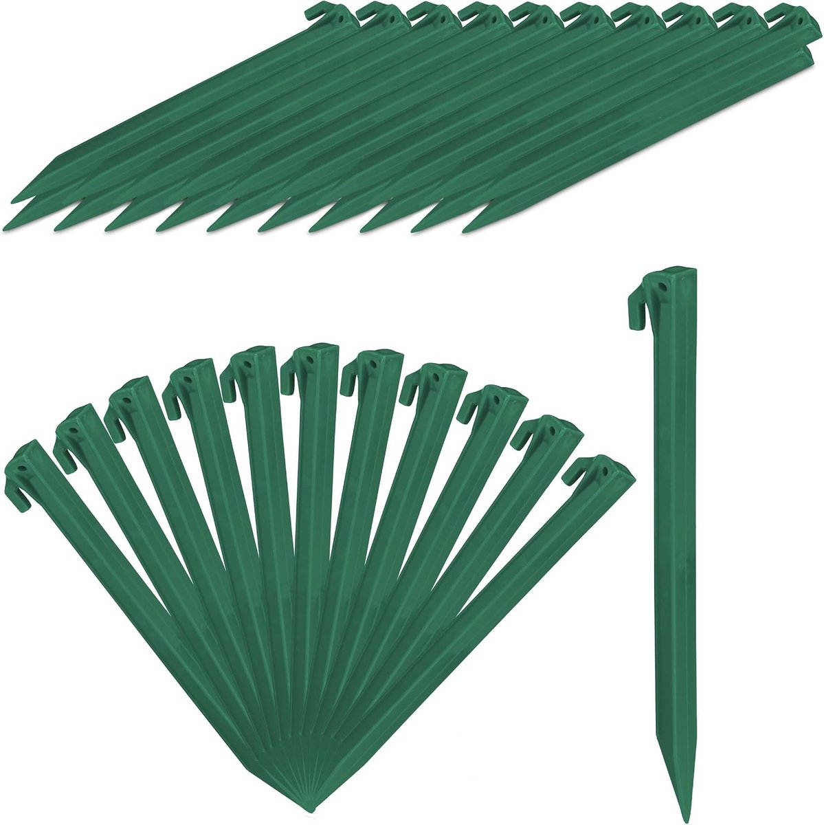 Haringen 31 cm, set van 32 stuks, lichte tentharingen, kunststof, grondpennen, lang, voor zachte bodem, groen