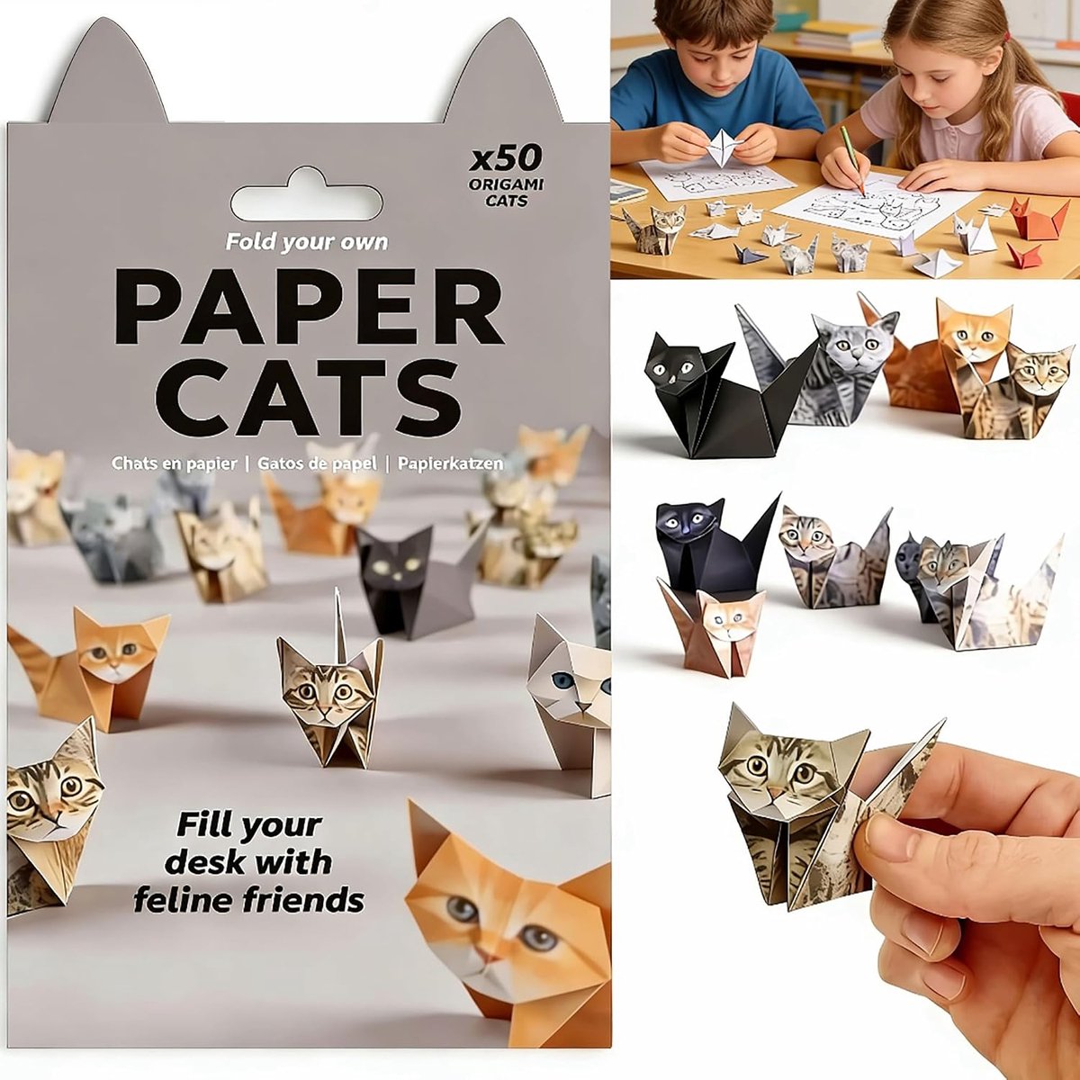 Papier Katten Origami Kit 50 Blad 3D Papierknutsels | Maak Je Eigen Schattige Kattenfamilie Creatieve Dieren Activiteit Set voor Bewuste Ontspanning Thuisdecoratie Cadeau voor Kattenliefhebbers