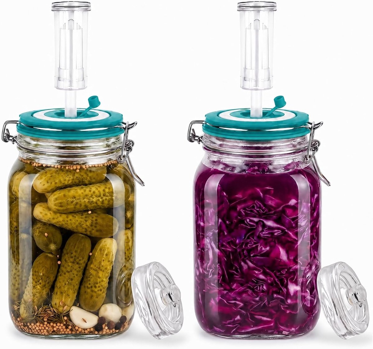 Glas-fermentatieset met gisting en gewicht, gistglas met tijdschaal voor zuurkool, kimchi, kombucha en augurken, set van 2 (groen, 1500 ml)