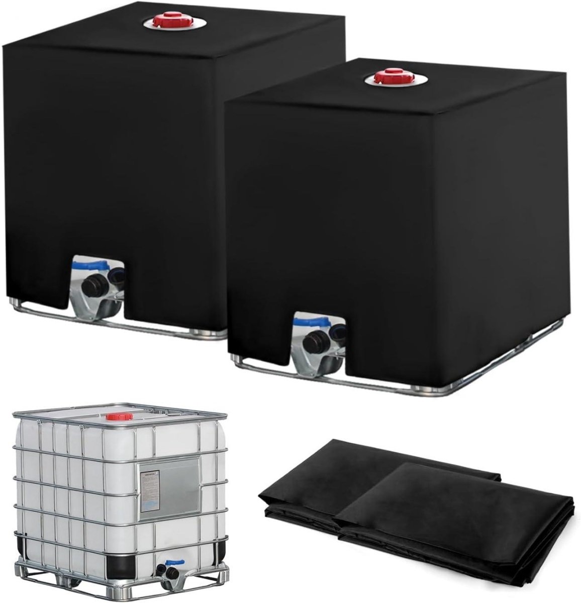 SSTRWGOOD Afdekhoes geschikt voor IBC-watertank (1000 l) - 2-delige set - Accessoire geschikt voor IBC-containers - UV-bestendige hoes - Geschikt voor regenwater- of watertanks van 1000 l - 116 x 100 x 120 cm - Zwart