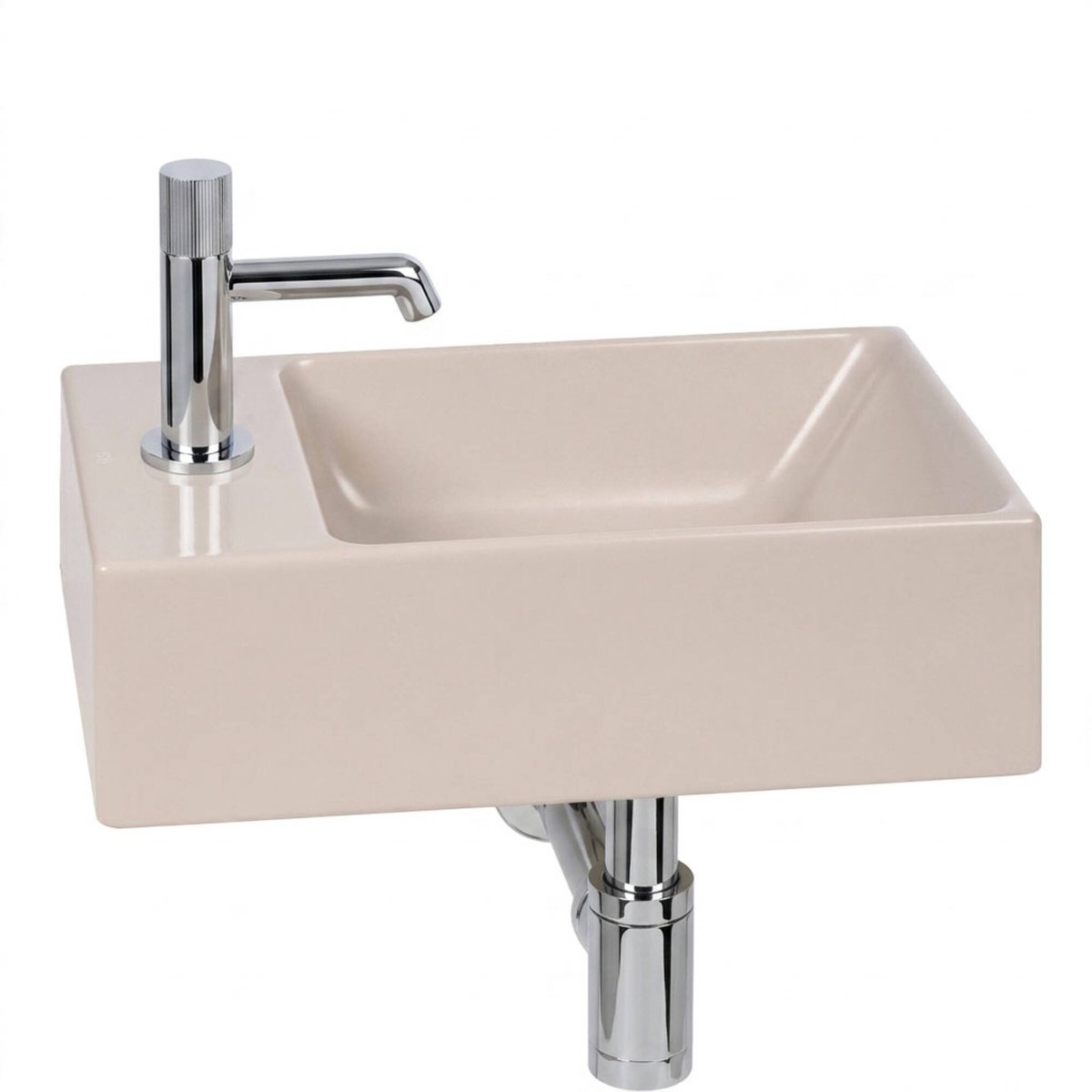 Ben Stelvio fonteinset mat beige keramiek incl. Engraved Line chromen kraan links