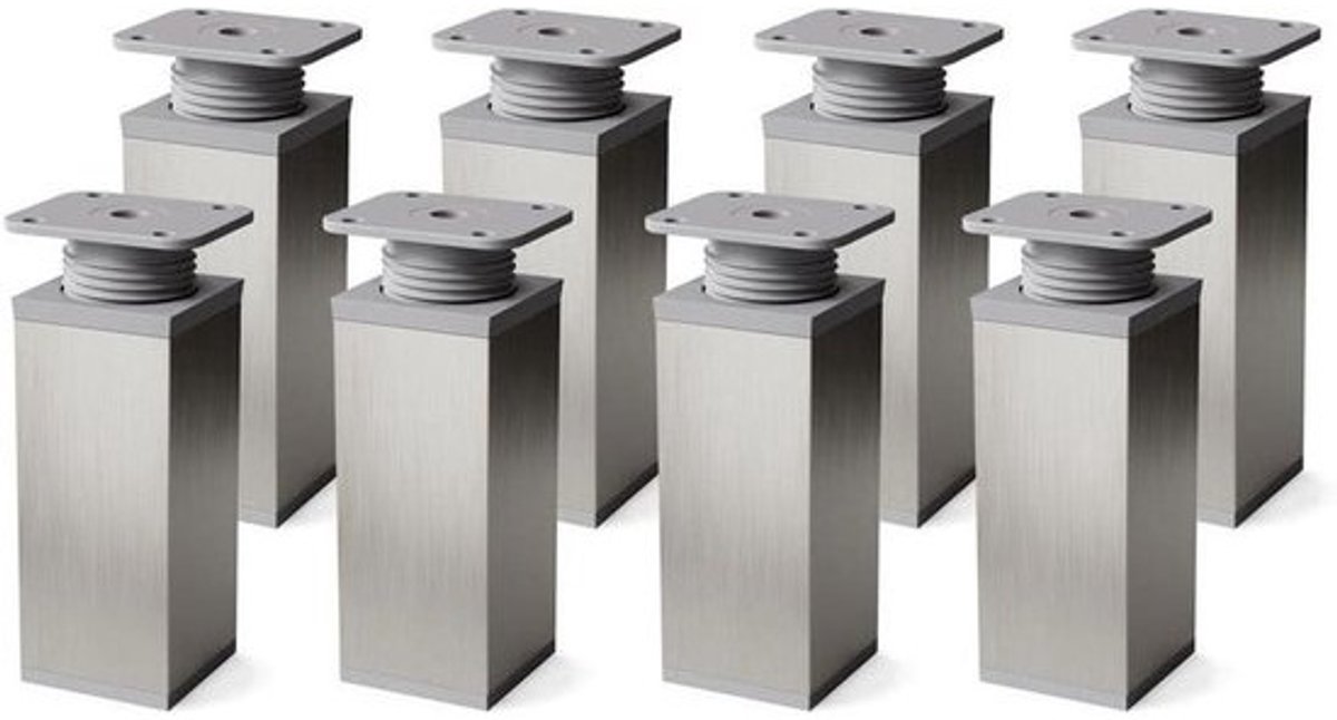 Meubelpoten Set - Kastpoten Onderstel - Meubels Vernieuwen - Strak Vierkant Profiel - 8 stuks 80 mm - Grijs Geborsteld