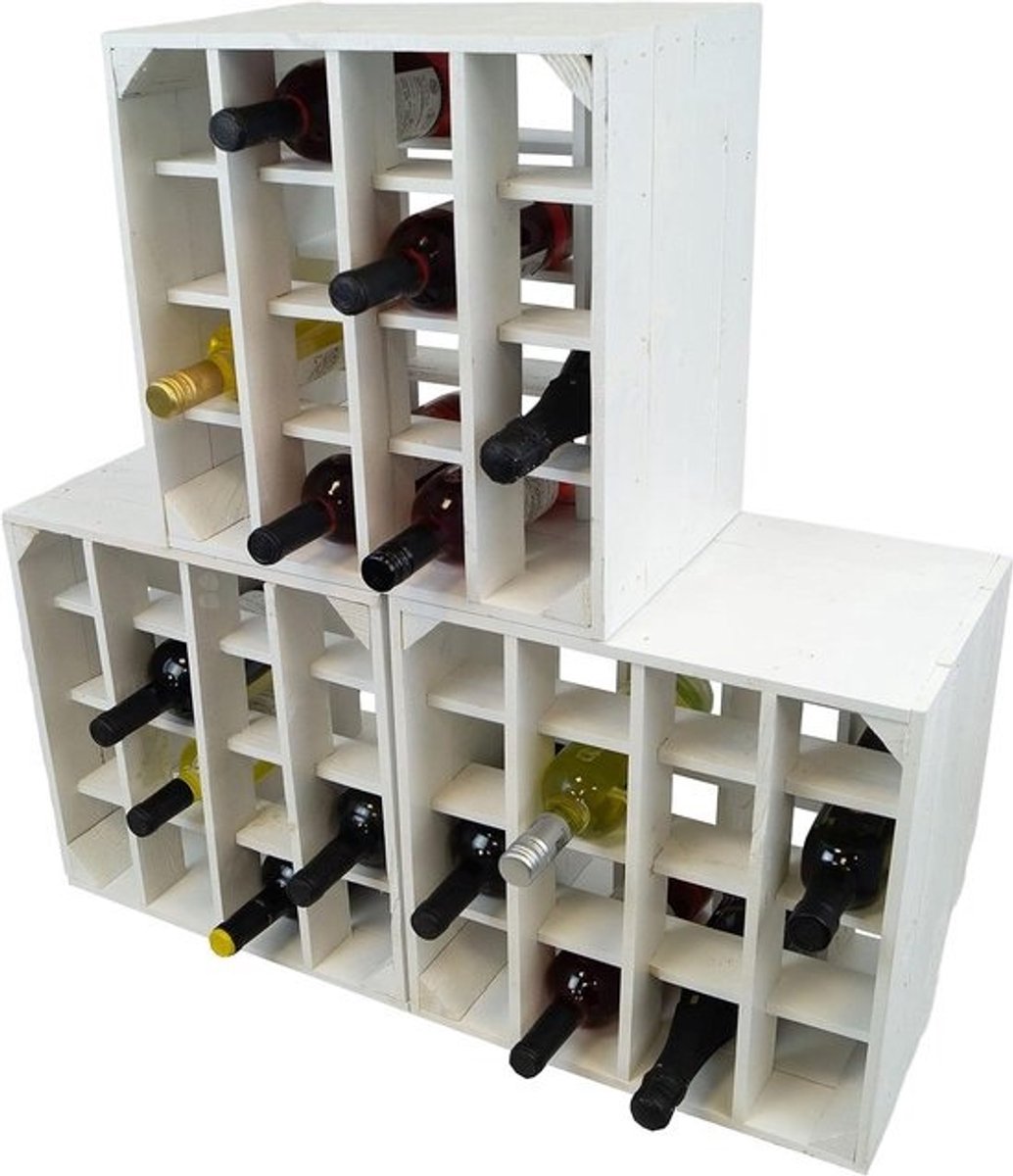 Wijnrek - Flessenrek Rekkist - Wijn Opslag - Voor 16 Flessen - 40 x 40 x 27 cm - Wit