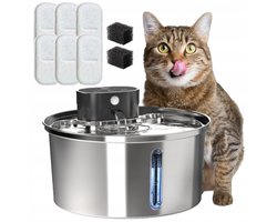 Drinkfontein Kat - Automatische Drinkbak - Draadloze Waterfontein Huisdieren - 3,2L Waterdispenser - Sensor & Timer - RVS - 5000 mAh - Meerlaagse Filtratie - Voor Katten en Kleine Honden - Zilver