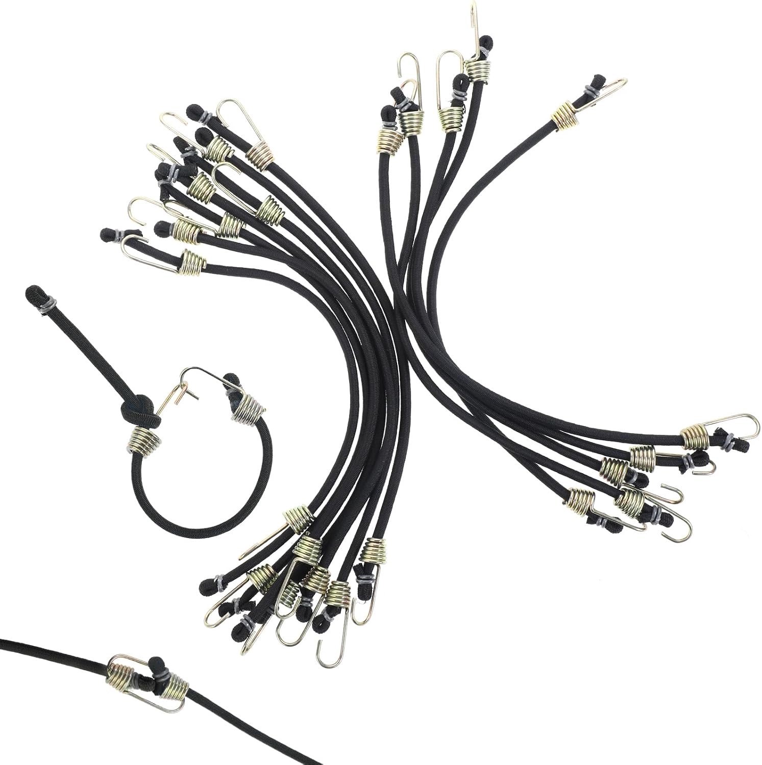 Duurzame Lange Elastische Touwen met Haken en Karabiners voor Buitenactiviteiten, Bagage en Tentgebruik - 12 x 10 cm
