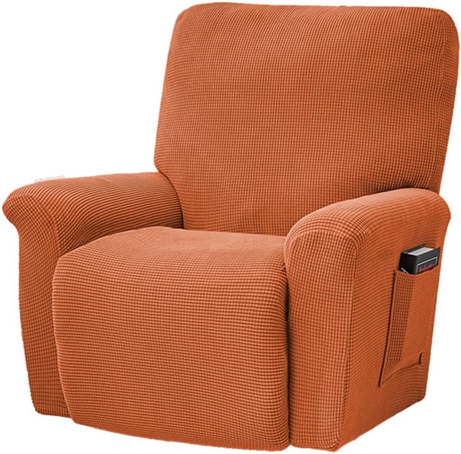 4 afzonderlijk stuk hoes voor tv fauteuil Dik Zacht relaxfauteuil compleet Effen jacquard gebreid Fauteuilhoezen met zak voor woonkamer -C