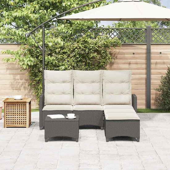 Poly rattan verstelbare rugleuning L vormig tuinbankset zwart crème 3 delig — afbeelding 2