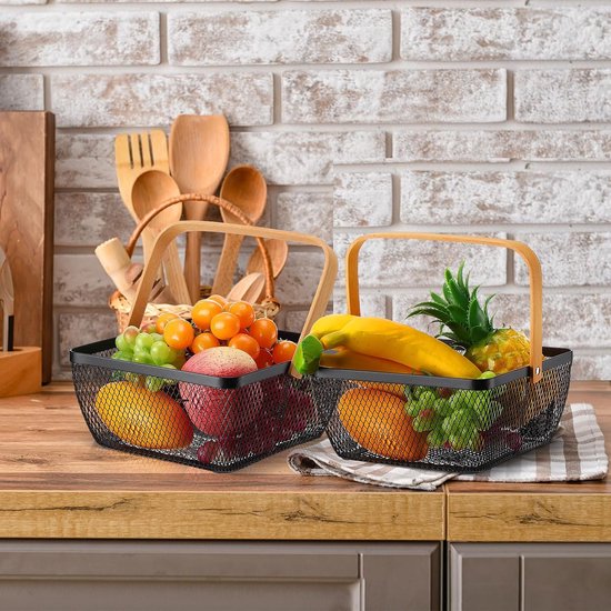 6 stuks metalen gaas stalen mand met handvat kleine winkelmandjes vierkante draad oogst opbergmand voor keuken opslag tuin picknick badkamer organiseren, 20 x 20 x 10 cm (zwart) — afbeelding 5