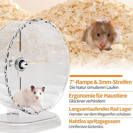 Hamsterwiel, 24 cm stille loopfiets met dubbele lagers, in hoogte verstelbaar, transparant loopwiel voor dwerghamsters, muizen, chinchilla's, lemmingen — afbeelding 3