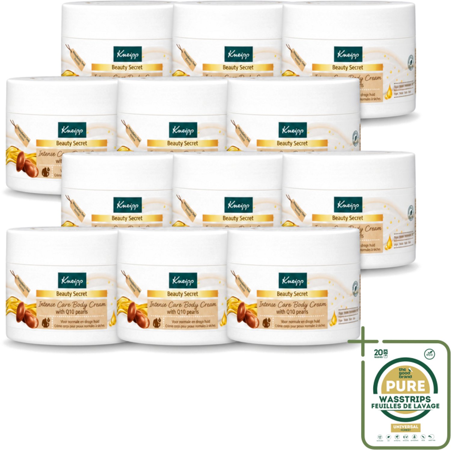 12 x Kneipp - Body crème - Beauty Secret - Met Q10 parels - 200 ml - Wasstrips - Huidverzorging - Bodycrème - Q10 Parels - Shea Butter - Natuurlijke Oliën