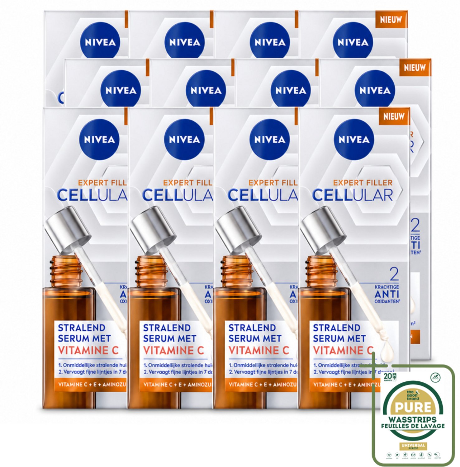 12 x Nivea - Cellular - Expert Filler Vitamine C Serum - Voor Stralende Huid - 30 ml - Wasstrips - Huidverzorging - Vitamine C Serum - Anti-aging Serum - Stralende Huid - Huidveroudering