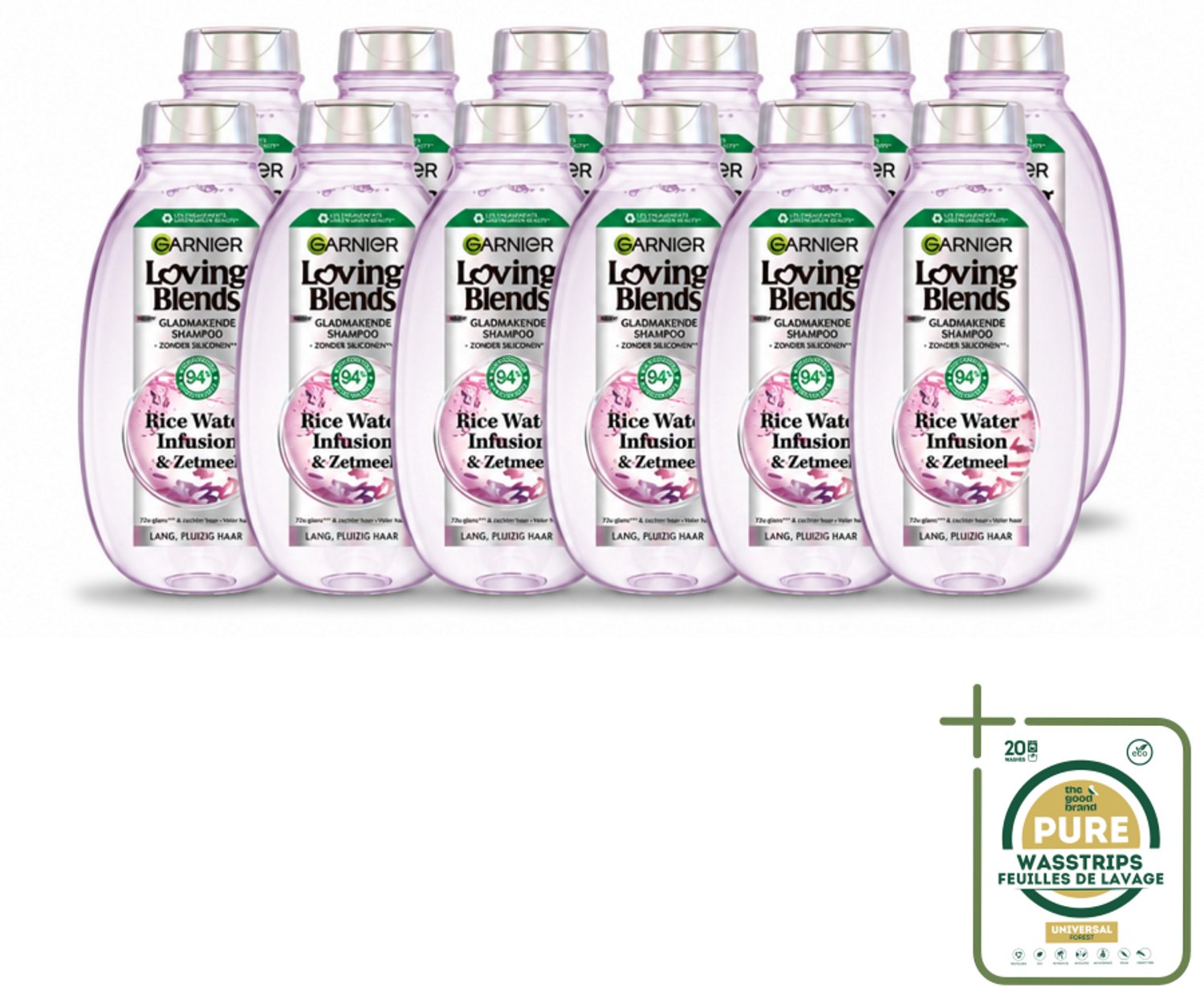 12 x Garnier - Loving Blends - Shampoo - Rice Water Infusion - Glans & Zachtheid - Lang Haar - 300 ml - Wasstrips - Rijstwater Shampoo - Glans Haar - Zachtheid Haar - Lang Haar Verzorging - Haarhydratatie