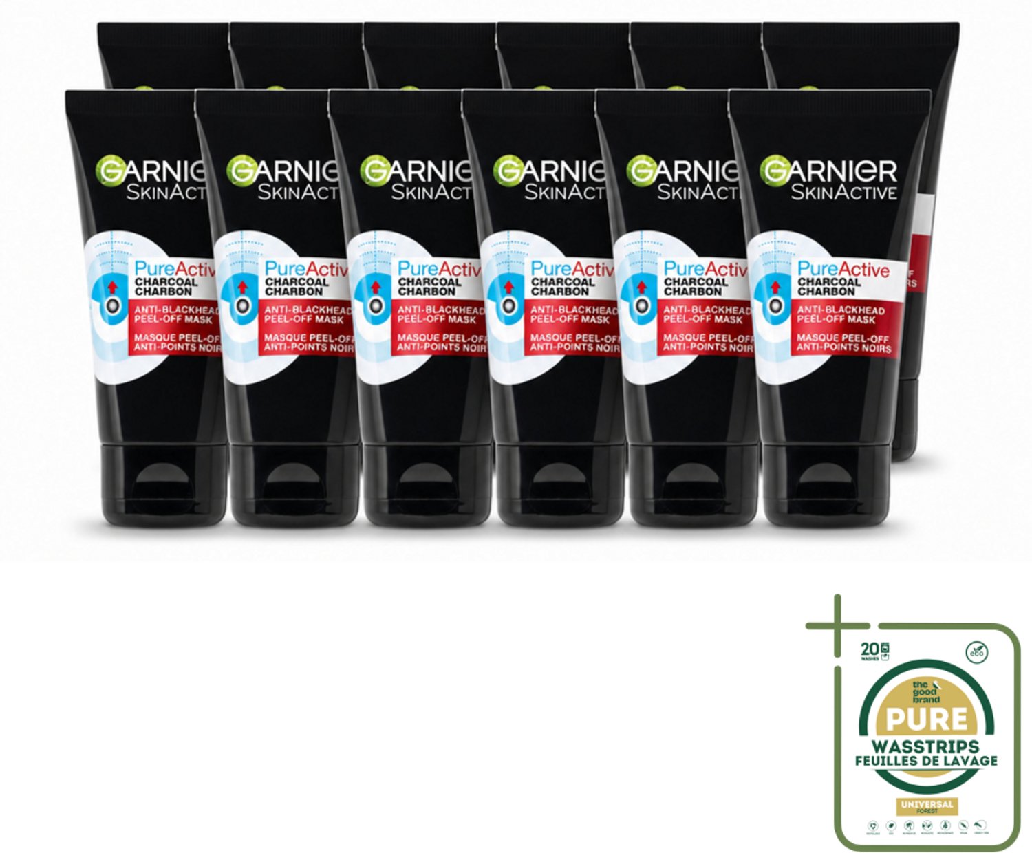 12 x Garnier - Pure Active - Peel-Off Masker - Charcoal - 50 ml - Wasstrips - Huid Reinigen - Mee-eters Verwijderen - Poriën Verfijnen - Houtskool Masker - Salicylzuur Masker