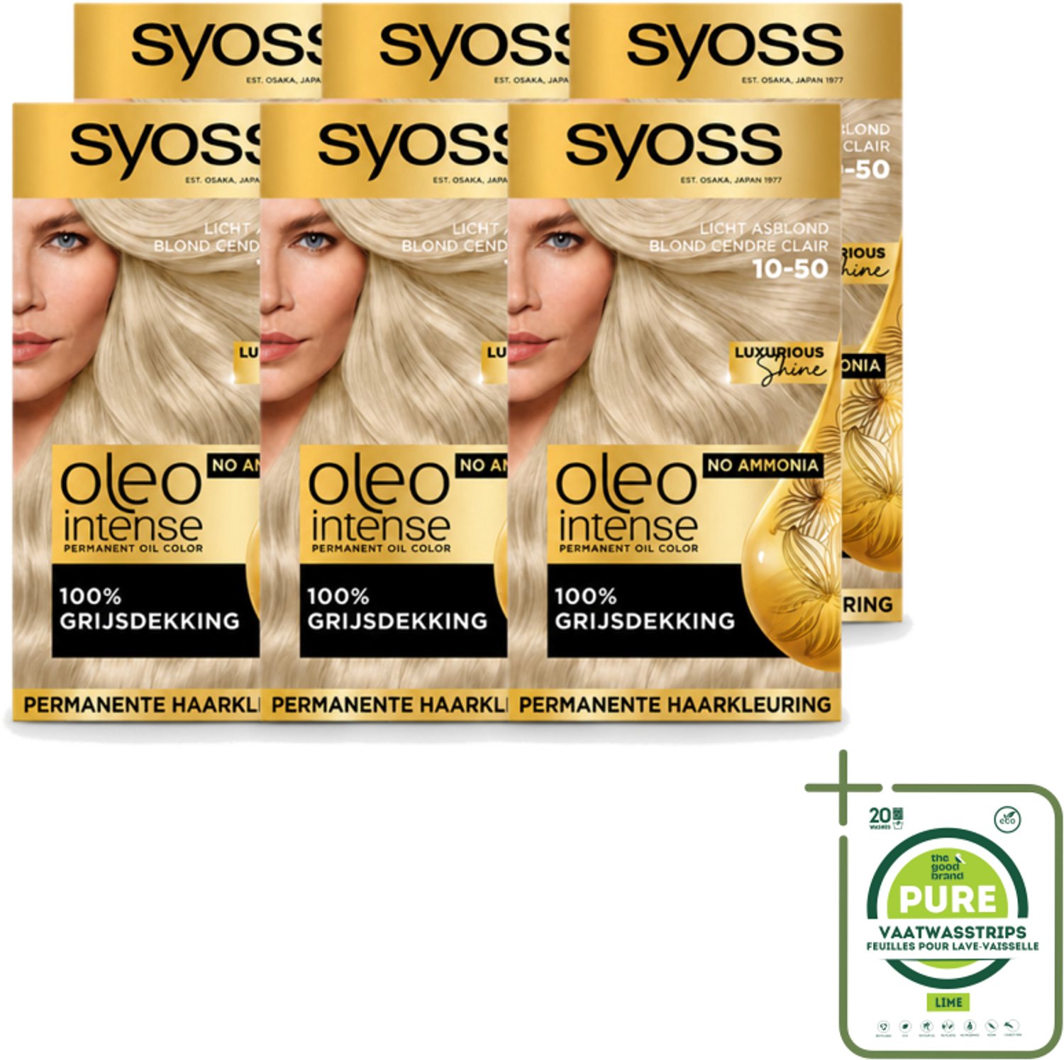 6 x SYOSS - Oleo Intense 10-50 - Haarverf - Permanente Haarkleuring - Licht Asblond - Langdurige Kleur - Grootverpakking - Vaatwasstrips - Haarkleur - Haarkleuren - Haarverzorging - Olieformule - Licht Asblond