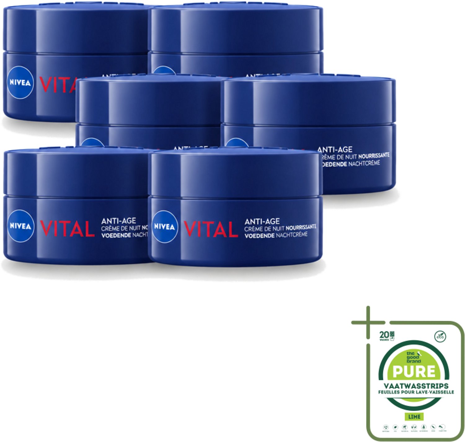 6 x NIVEA - Nachtcrème - VITAL Anti-Rimpel Herstellend - Voor rijpe huid - Met Vitamine F, Teunisbloemolie & Calcium - 50 ml - Grootverpakking - Nachtcrème - Anti-rimpel - Huidherstel - Huidvernieuwingsproces - Huidbarrière