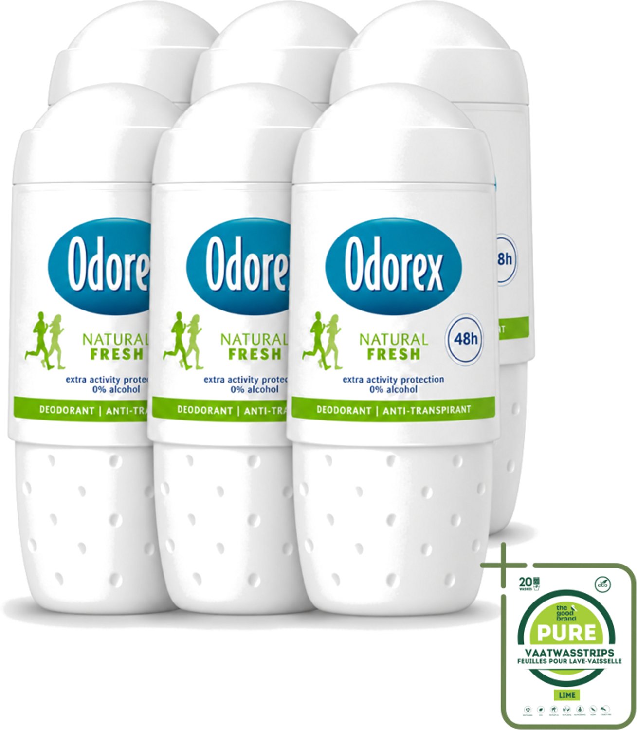 6 x Odorex - Deodorant Roller - Natural Fresh - Natuurlijke Frisheid - 50 ml - Grootverpakking - Deodorantroller - Alcoholvrije Deodorant - Frisse Geur - Huidbescherming - Zweetgeur