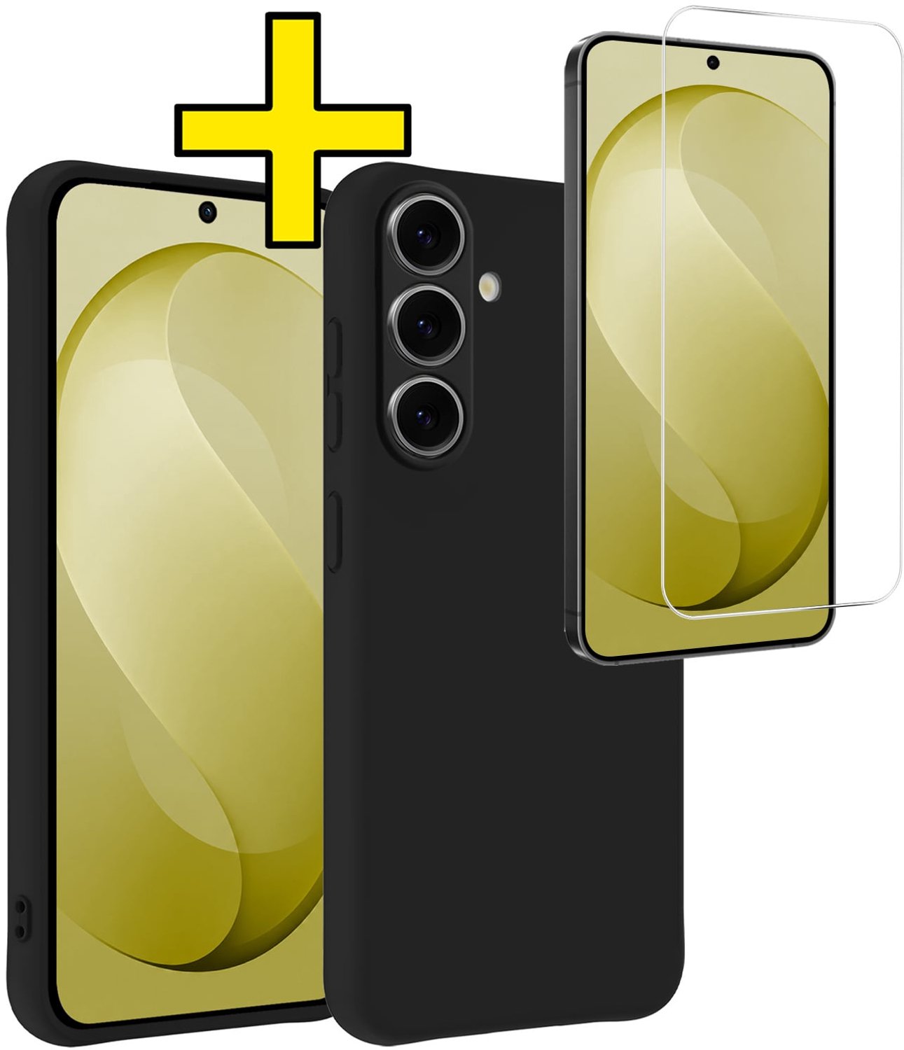 Hoesje - Met Screenprotector - Geschikt voor Samsung Galaxy S26 FE - Sterk & Shockproof - Back Cover - Siliconen Case - Telefoon Hoes - Telefoonhoesjes - Zwart