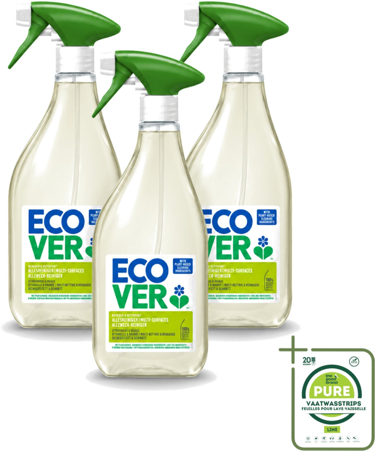 3 x Ecover - Allesreiniger Spray - Citroengras & Sinaasappel - 500 ml - Grootverpakking - Vaatwasstrips - Schoonmaken - Reinigingsmiddel - Citroengras - Sinaasappel - Natuurlijke Reiniging