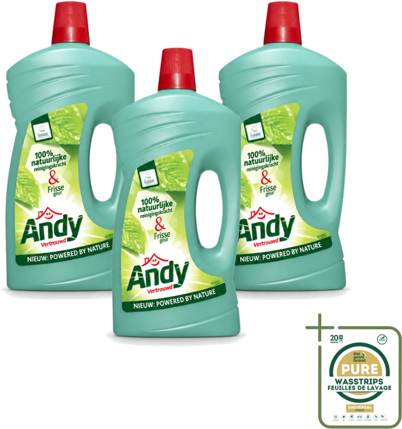 3 x Andy - Vertrouwd - Allesreiniger - Fris & Vertrouwd - 1L - Wasstrips - Allesreiniger - Natuurlijke Reiniger - Fris Aroma - Huishoudelijke Reiniger - Hardnekkig Vuil Verwijderen