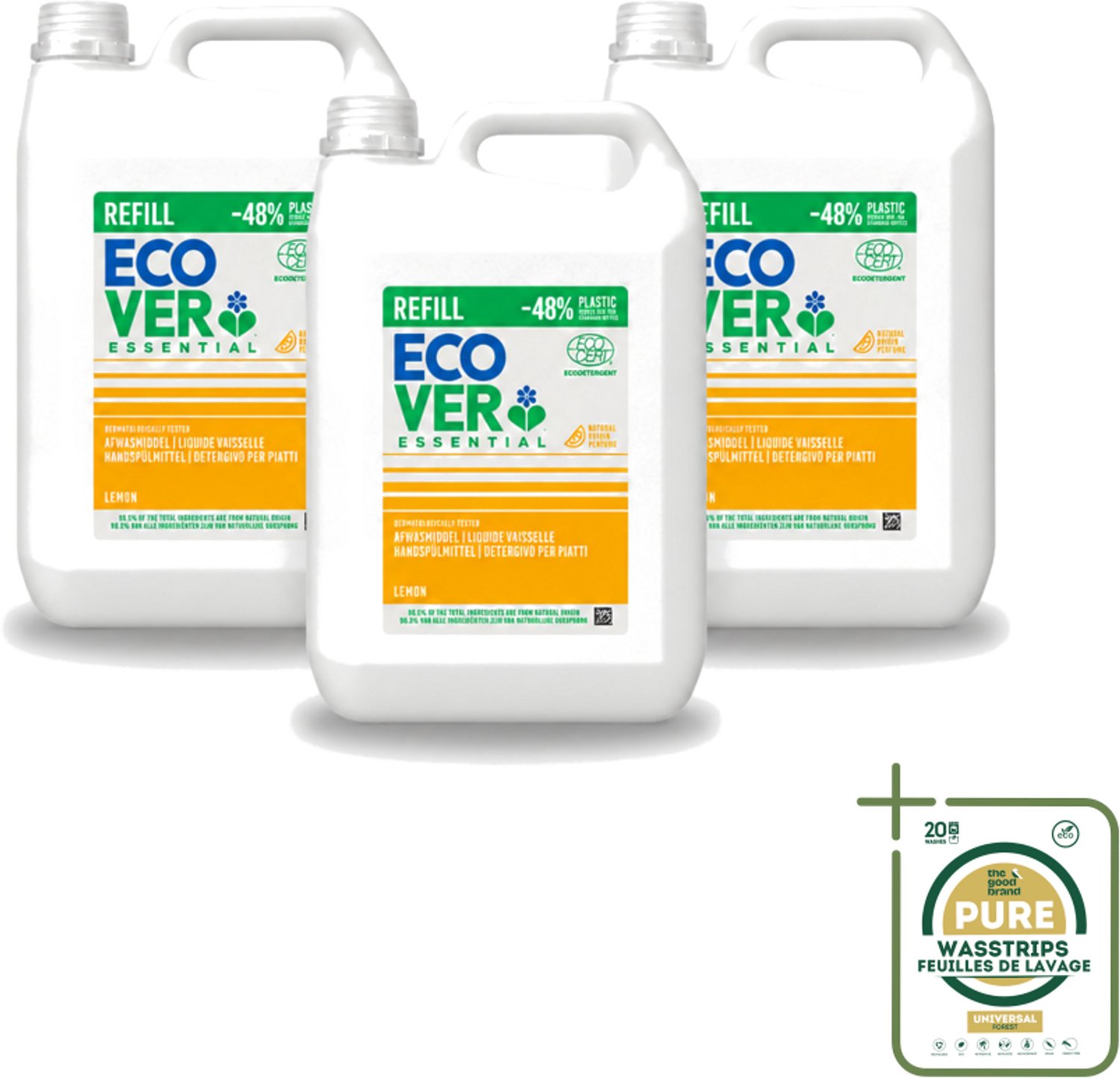 3 x Ecover - Afwasmiddel - Essential Citroen - 5 liter - Wasstrips - Afwasmiddel Citroen - Natuurlijk Afwasmiddel - Plantaardig Afwasmiddel - Vet Afbreekend Afwasmiddel - Milieuvriendelijk Afwasmiddel
