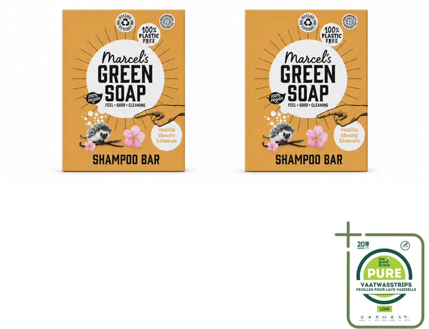 2 x Marcel's Green Soap - Shampoobar - Vanilla & Cherry Blossom - Versterkt & verzorgt - 90 gr - Grootverpakking - Vaatwasstrips - Shampoobar - Natuurlijke Shampoo - Biologisch Afbreekbaar - Vegan Shampoo - Plasticvrij