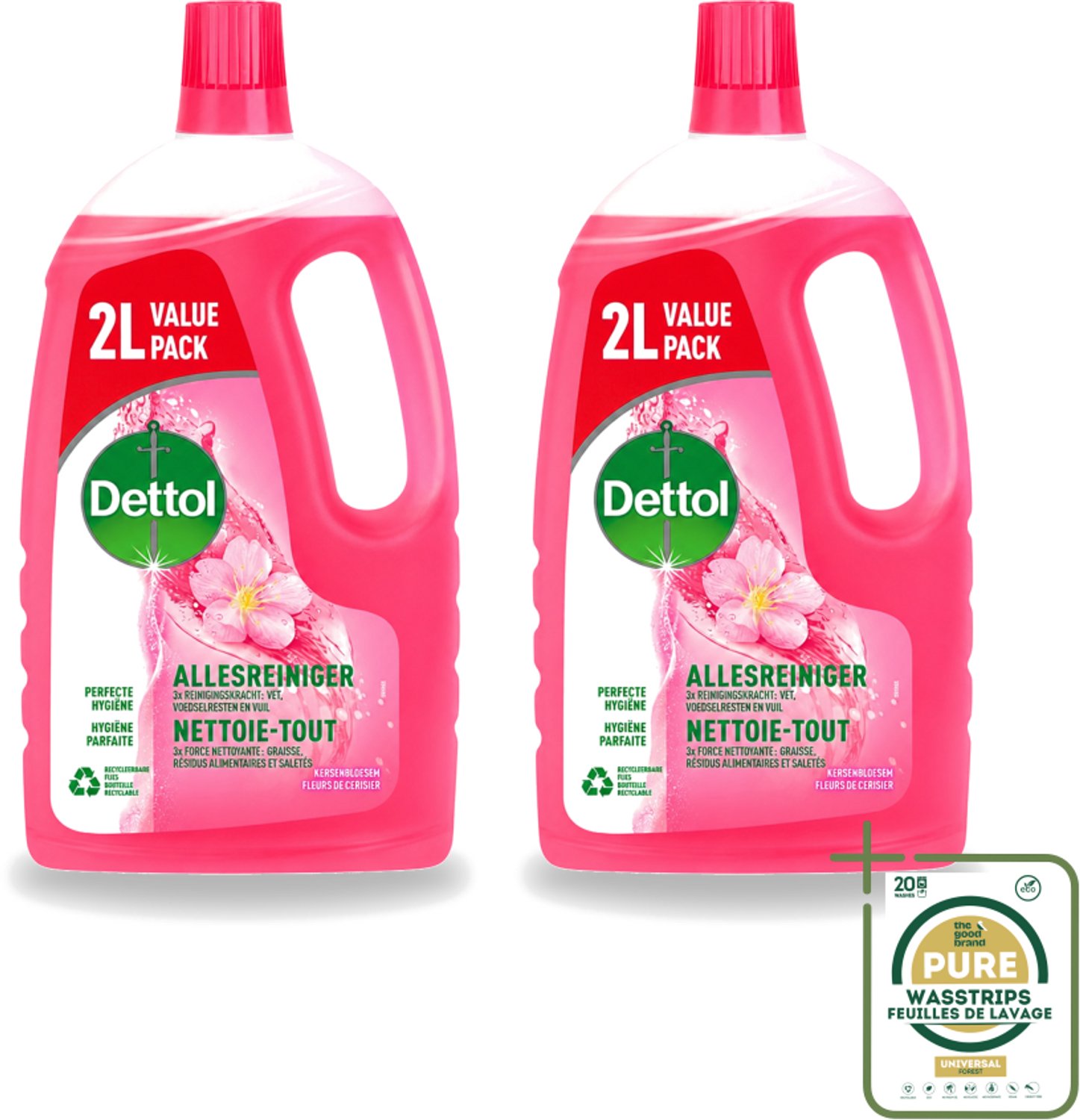 2 x Dettol - Allesreiniger - Kersenbloesem - Dieptereiniging - 2 liter - Allesreiniger - Hygiëne - Reiniging - Kersenbloesem - Vrij Van Aceton