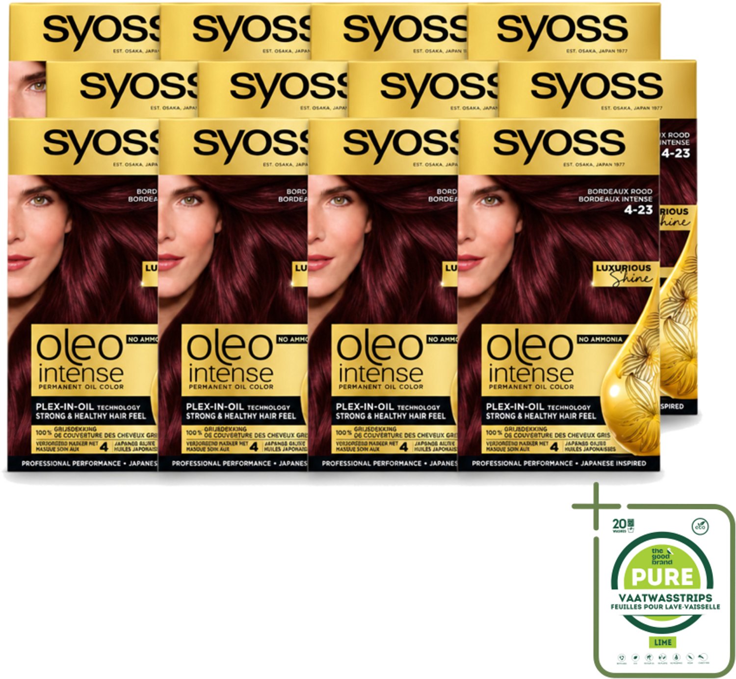 12 x SYOSS - Oleo Intense 4-23 - Haarverf - Permanente Haarkleuring - Bordeaux Rood - Langdurige Kleur - Grootverpakking - Vaatwasstrips - Haarkleur - Bordeauxrood - Permanent Haarkleuren - Haarverzorging - Haarverf Zonder Ammoniak