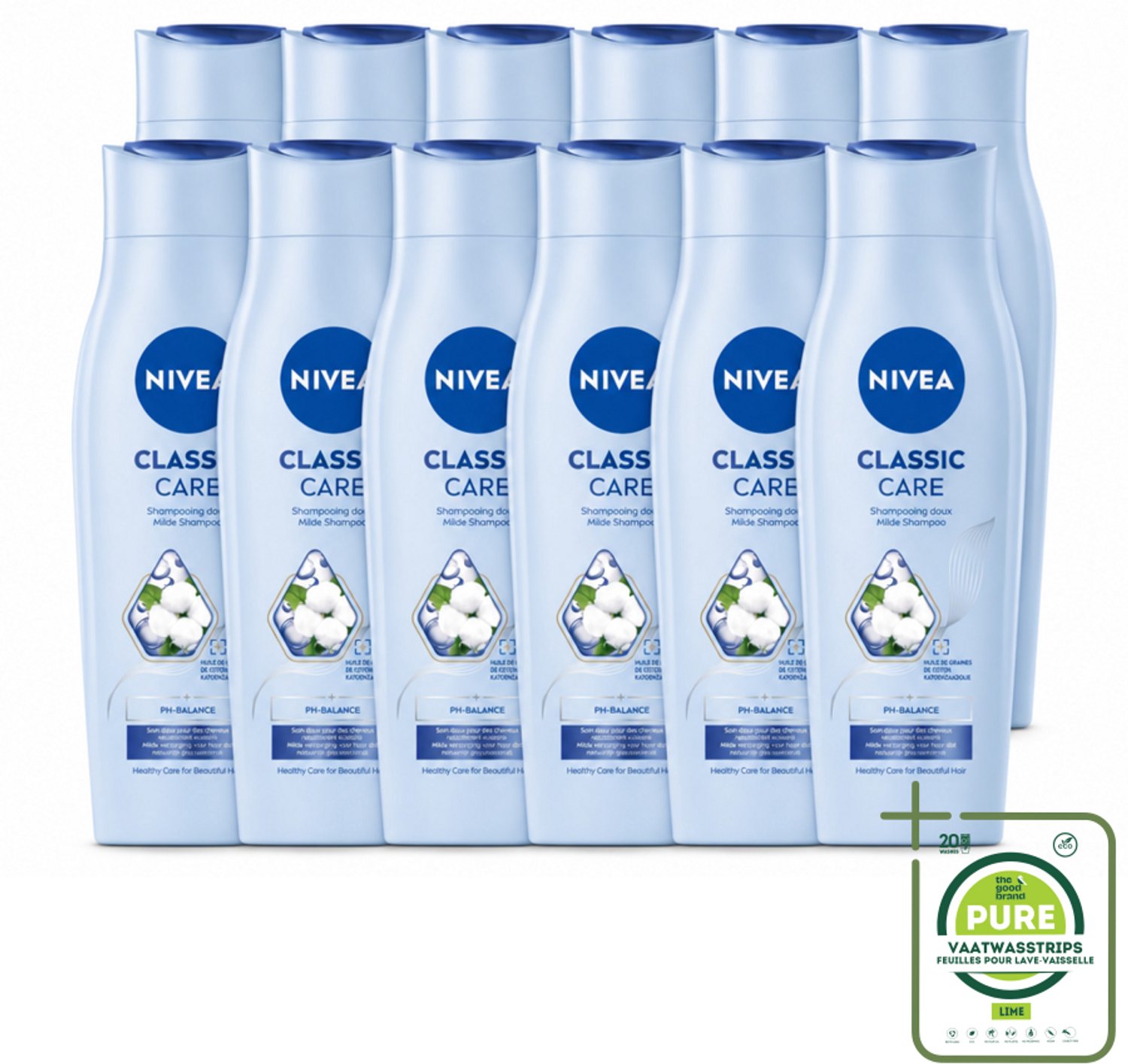 12 x NIVEA - Shampoo - Klassieke Verzorging - Gezonde Zorg - Glanzend Haar - 250 ml - Grootverpakking - Vaatwasstrips - Shampoo Voor Haar - Verzorgend Shampoo - Milde Shampoo - Haar Reinigen - Gezond Haar