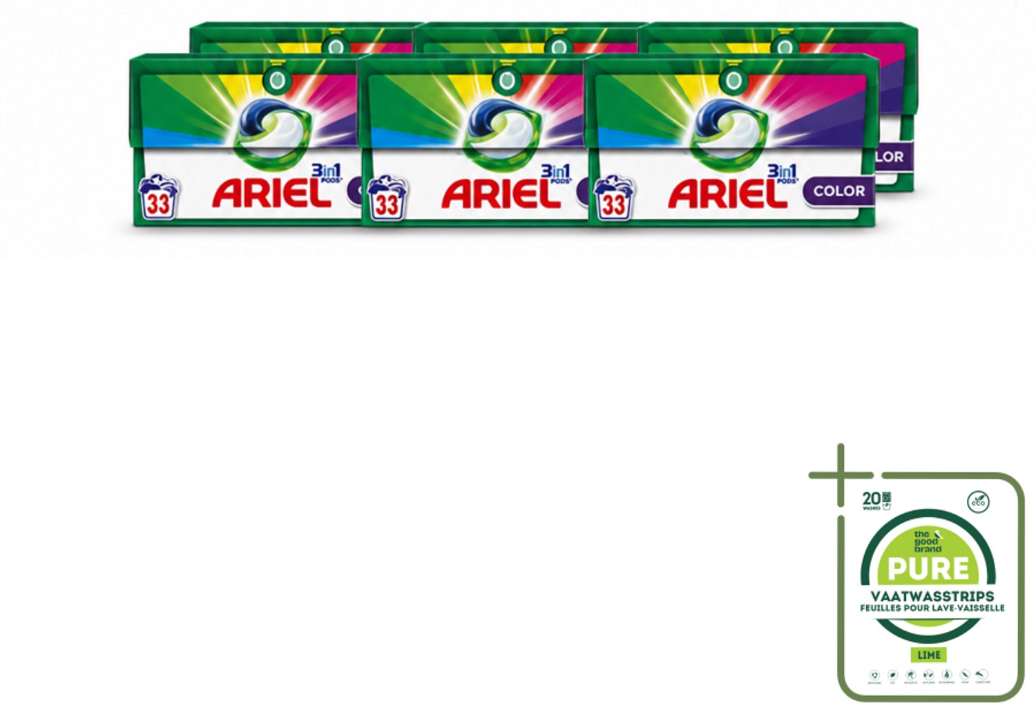 6 x Ariel - 3in1 Wasmiddel Pods - Color - 33 Pods - Grootverpakking - Vaatwasstrips - Wasmiddel Pod - Kleurbehoud - Reiniging - Vlekverwijdering - Koud Water
