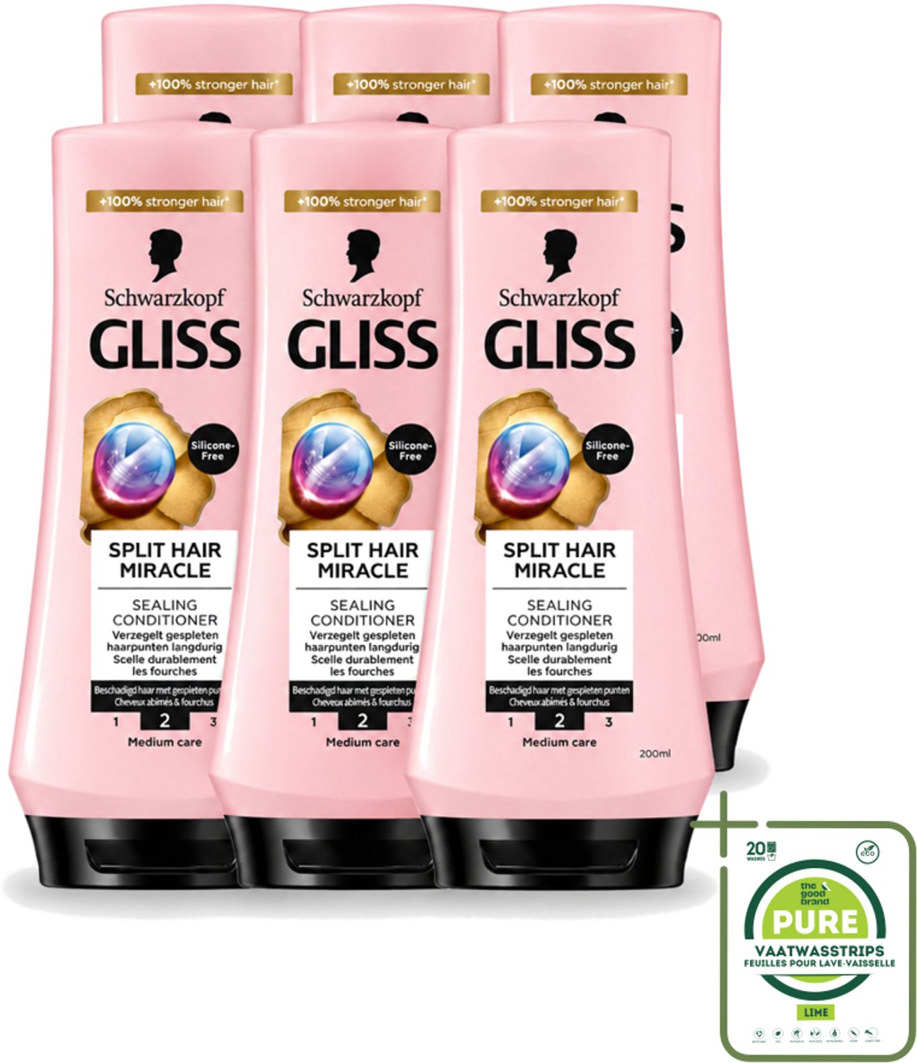 6 x Gliss - Hair Repair - Conditioner Split Hair Miracle tegen Gespleten Haarpunten - 200 ml - Grootverpakking - Vaatwasstrips - Gespleten Haarpunten - Haarherstel - Haarverzorging - Haarbescherming - Keratine
