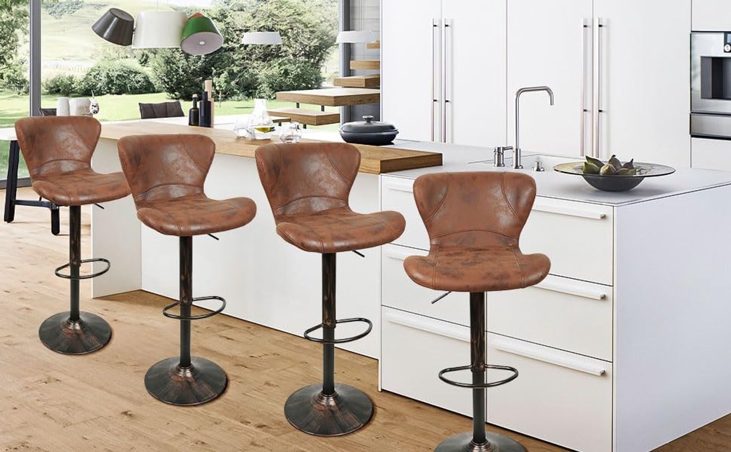 Supfine Barkrukken, set van 4, barstoelen, in hoogte verstelbaar, draaibare keukenkruk, barstoel, industriële keukenkruk, met rugleuning en voetensteun, eetkamer, toonbank (4, 47,5 x 34 x 88-109 cm)