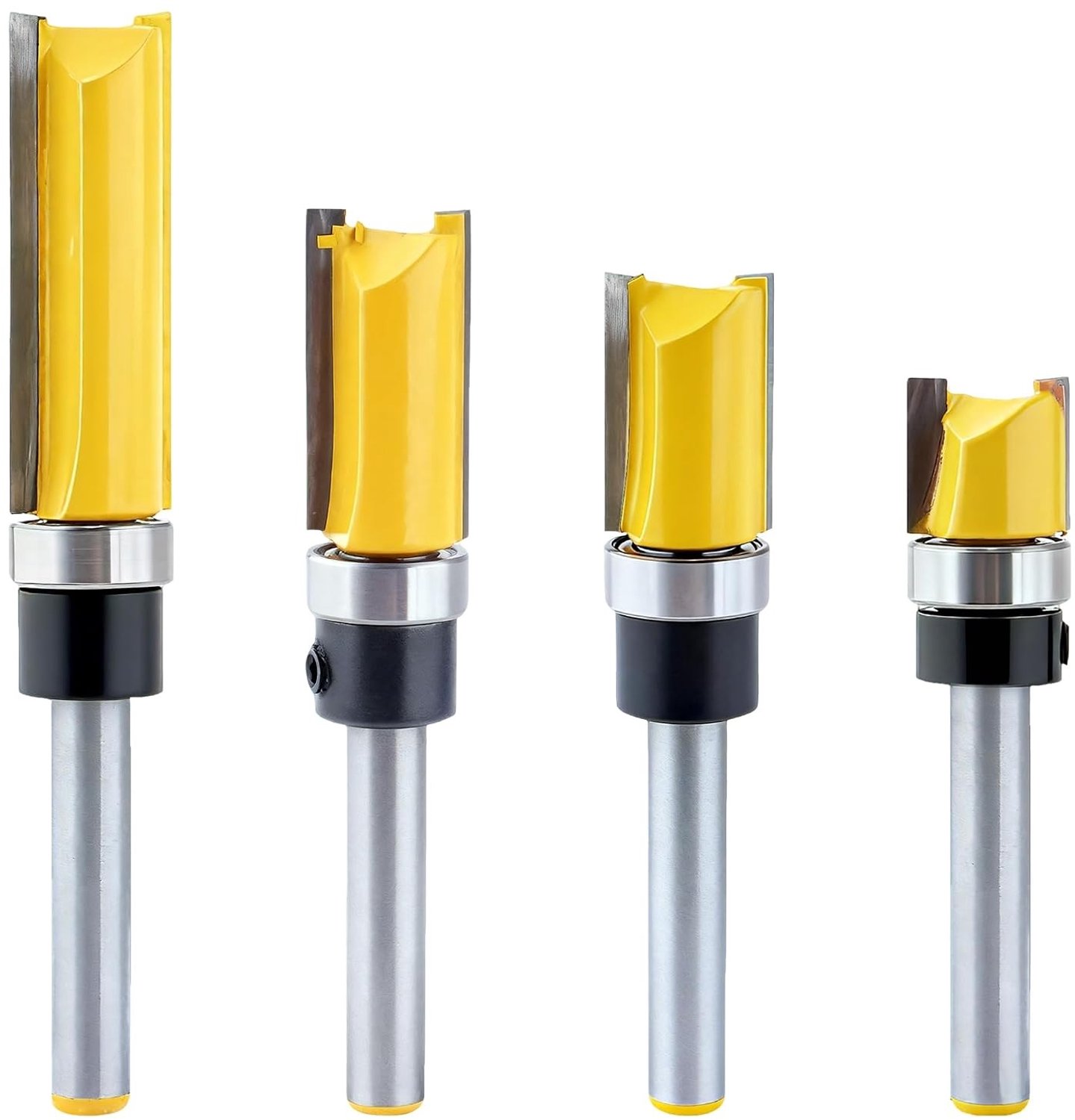 Set van 4 Rechte Freesbits voor Houtbewerking - Flush Trim Router Bits met Lager voor Nauwkeurige Afwerking en Verfijning
