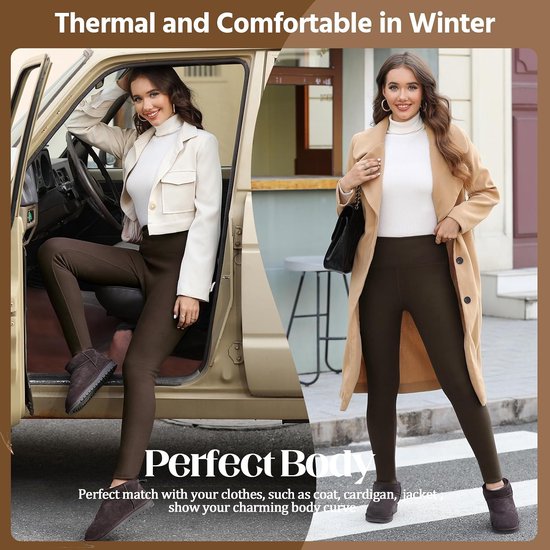 Voqeen Thermische leggings voor dames, gevoerde legging met fleece, thermische panty, thermisch ondergoed, waterdicht, outdoor, warme fitness sportbroek — afbeelding 5