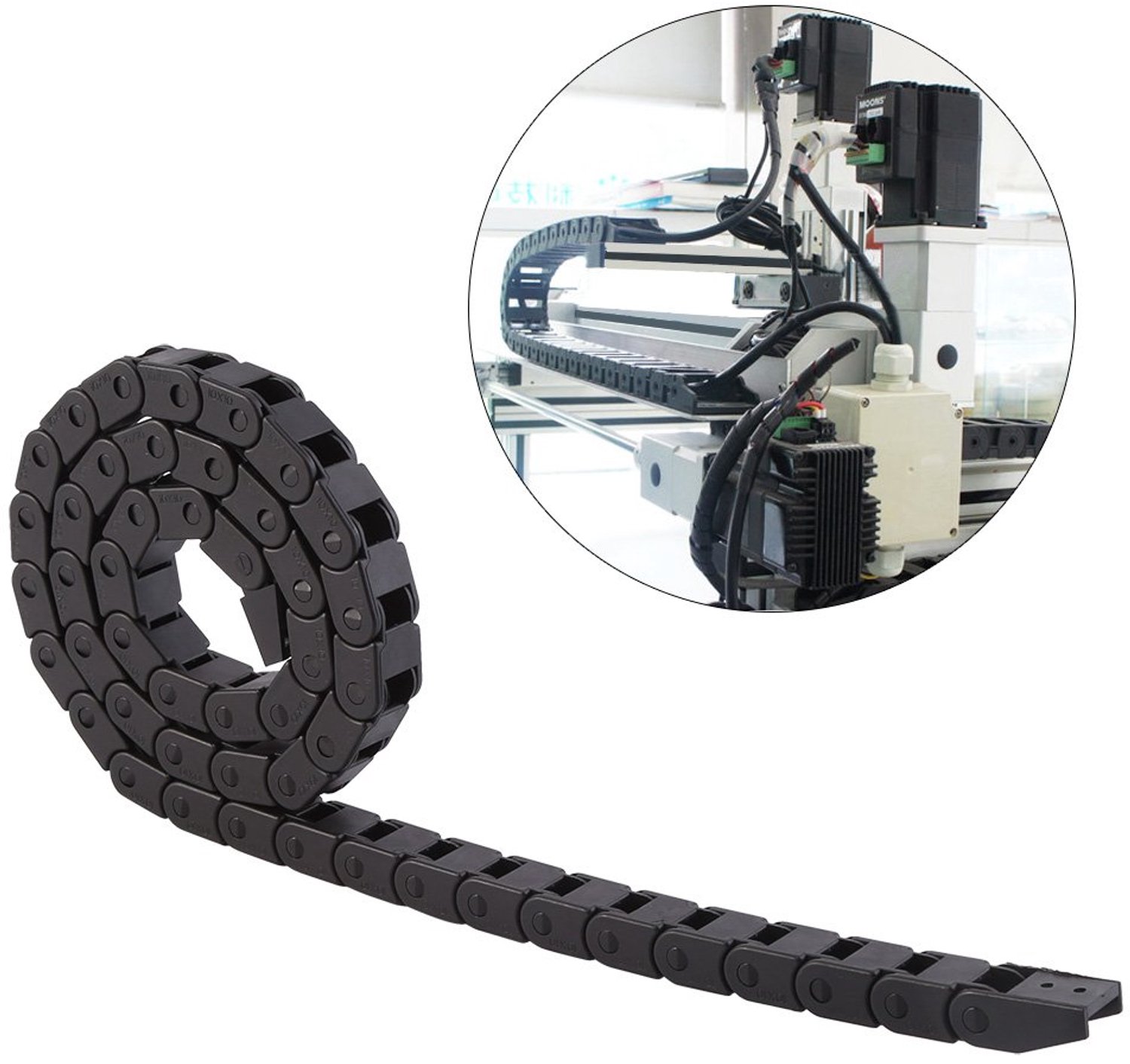 R28 Zwart Nylon Kabel Drag Chain Heavy Duty Versterkte Draaddrager voor 3D-printer/CNC-routermachine, Hoge Temperatuurbestendigheid, 40"