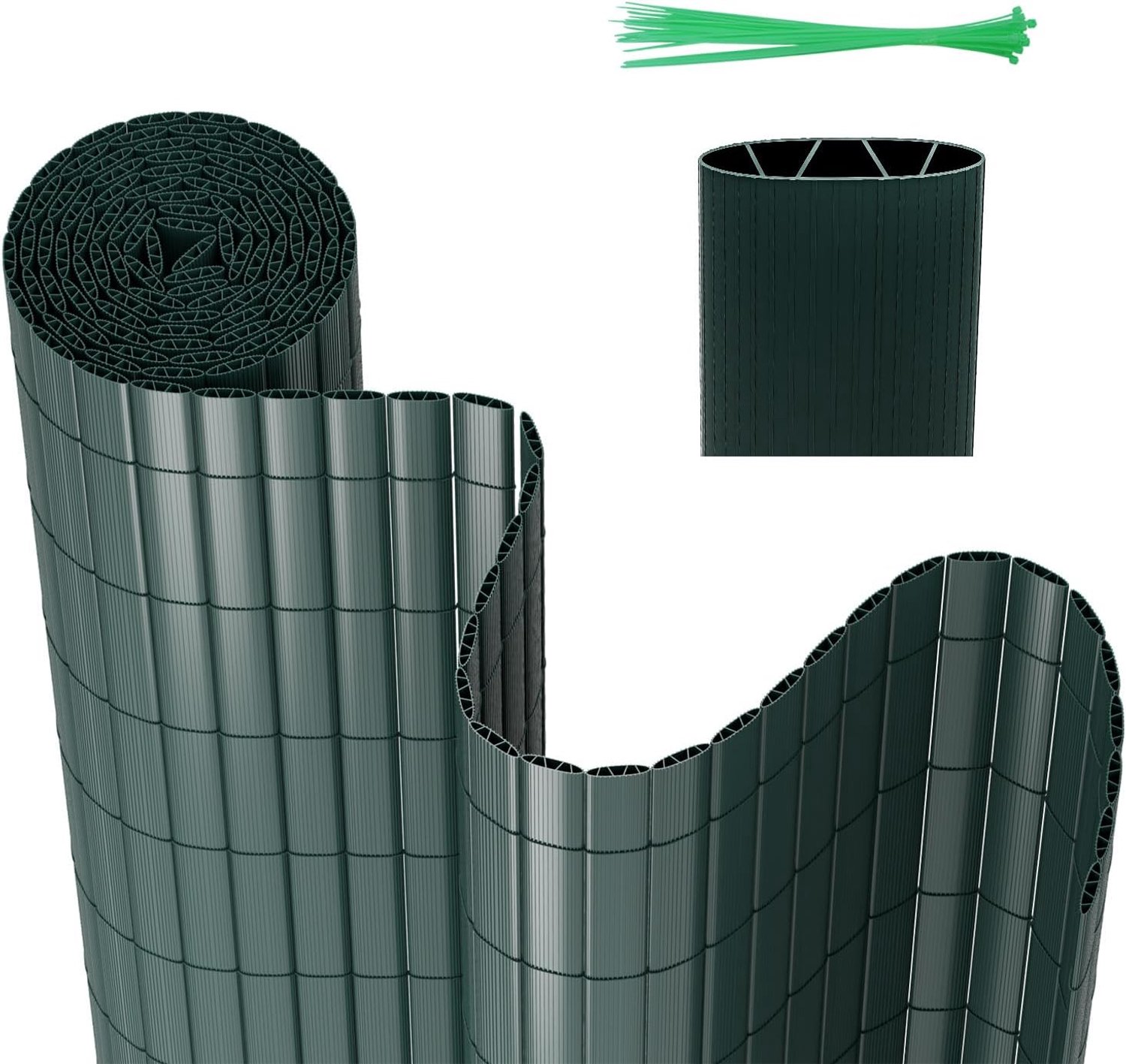 PVC Inkijkwerende mat, 90 x 600 cm, inkijkbescherming, viervoudige versterking voor binnen, balkon, inkijkbescherming, met kabelbinders, zonder boren, windbescherming, waterdicht, voor balkon