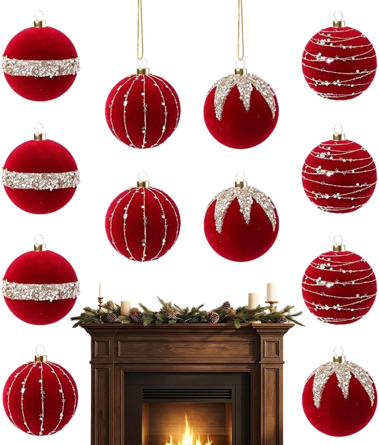 Kerstbal Ornamenten Set 2-delig 6cm Onbreekbaar Flocked Decor