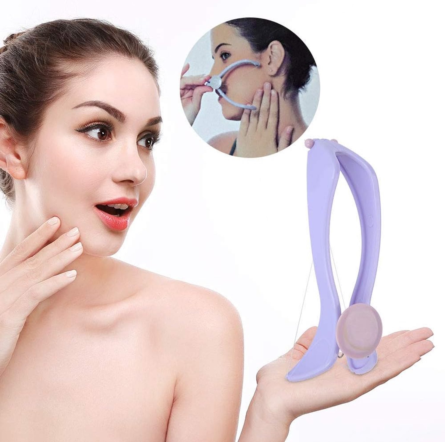 Gezichtshalsontharing Katoenen Draad-Epilator, Draagbaar Haarverwijderingshulpmiddel, Eenvoudig Te Gebruiken Epilator met 10 Katoenlijnen, Ideaal voor Vrouwen en Mannen Gladde Huid (glazen