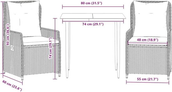 Poly rattan verstelbare rugleuning loungeset beige crèmewit 80x80x74 cm — afbeelding 3