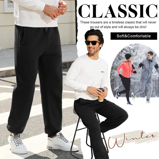 Voqeen Joggingbroek, voor heren, warm, sportbroek, met ritssluiting, zakken, vrijetijdsbroek, lange sweatpants, trekkoord, sherpa, fleece, gevoerd — afbeelding 2