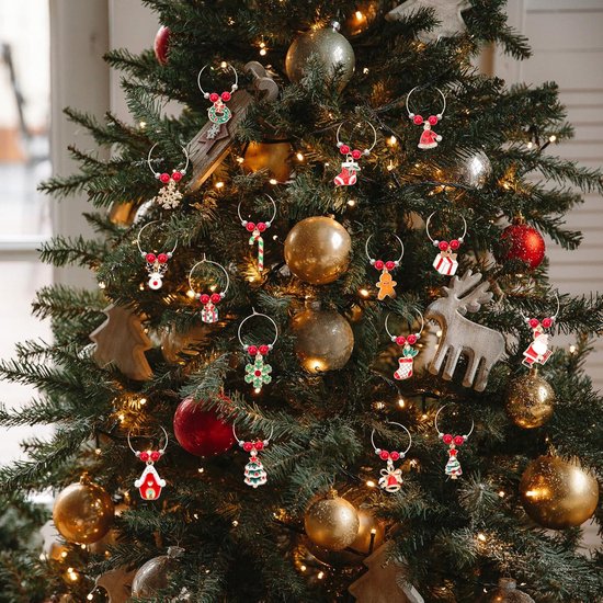 16 stuks Kerstmis wijnglas charmes ringen, herbruikbare kerst wijnglas hanger, kerst wijnglas marker, kerst emaille charmes, voor kerstfeesten, statafeldecoratie, wijnproeverijen — afbeelding 3