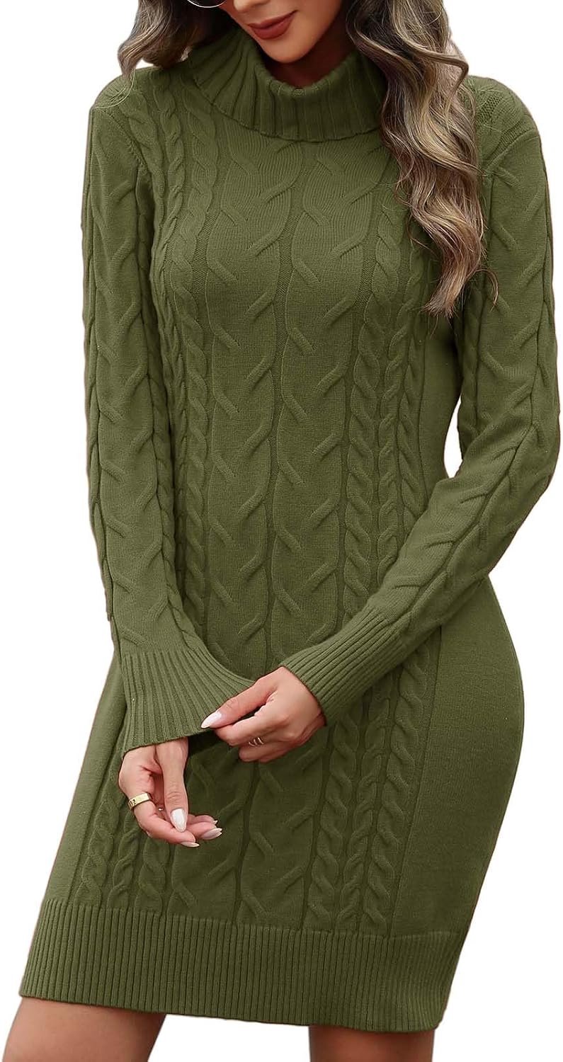 Winter Jumper Jurken Vrouwen Stretchy Gebreide Jurk Dames Lange Mouw Coltrui Slim Fit Kabel Tuniek Trui Jurk Bodycon Pullover Knitwear