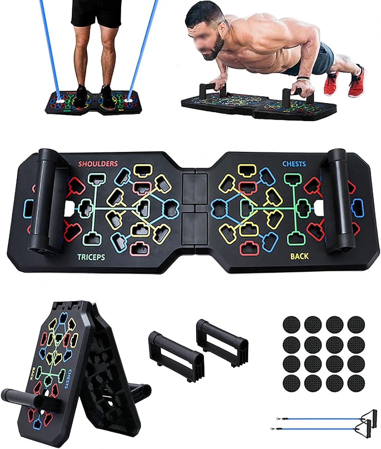 Opvouwbaar Push-Up Board - Multicolor - 60 x 30 cm - Duurzaam Fitness Systeem met Weerstandstouw - Voor Dames en Heren
