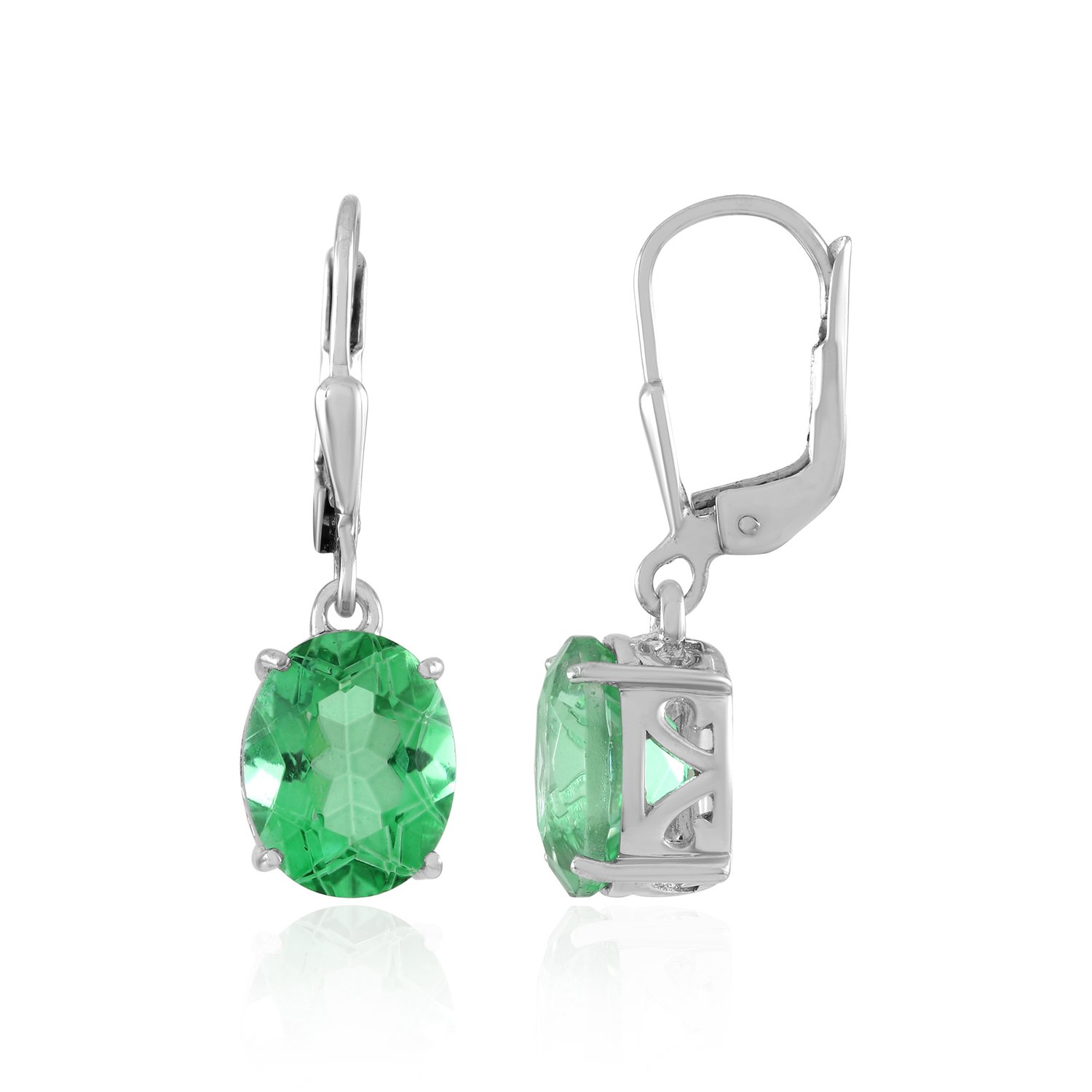 Cavill - Zilveren Oorbellen 925 Sterling Zilver - Smaragdgroene Ovaal Geslepen Kwarts 4,655 ct - Leverback - Braziliaanse Edelsteen